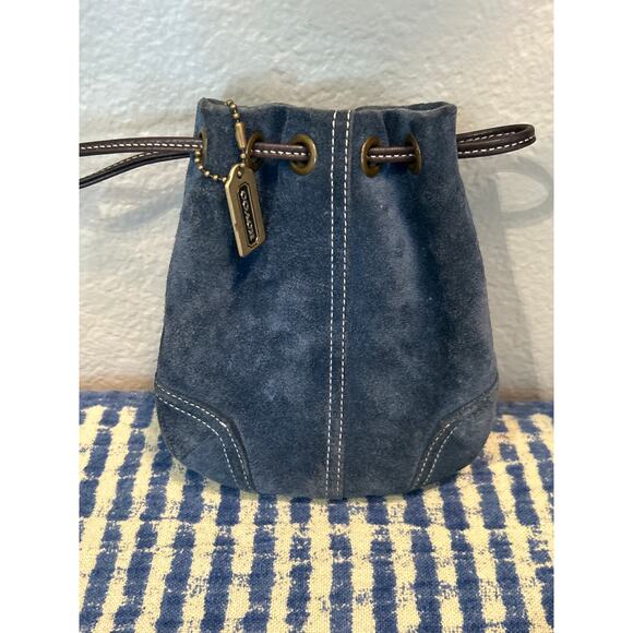 Coach Handbags - Coach Blue Suede Soho Drawstring Cinch Coin Pouch